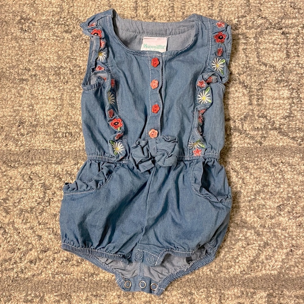 Baby denim floral romper